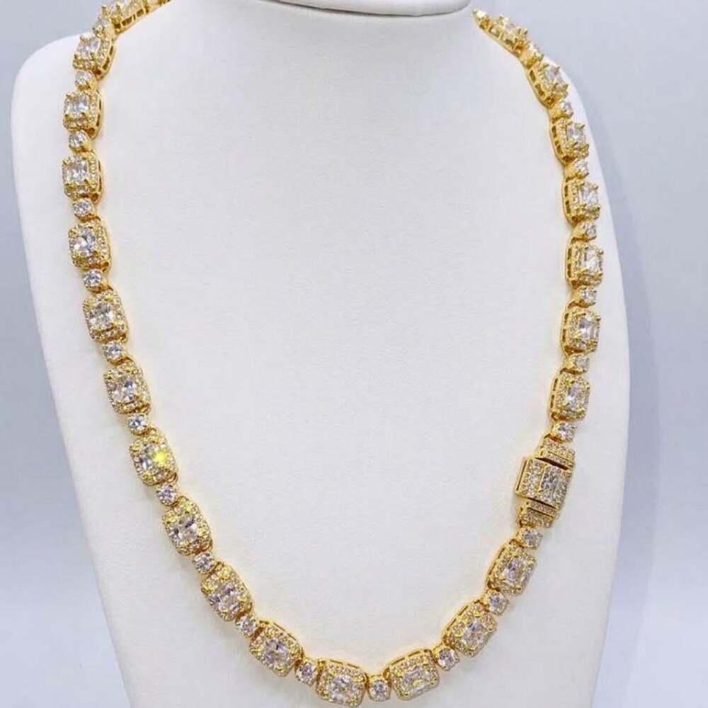 Gold Square Gemstone Tennis Necklace 20inch